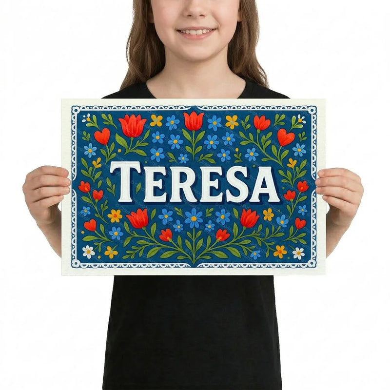 Teresa Name Art - Floral Farmhouse personalized wall print for kids