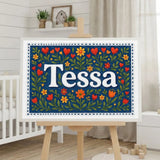 Tessa Name Art - Floral Farmhouse personalized wall print for kids