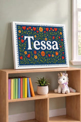 Tessa Name Art - Floral Farmhouse personalized wall print for kids