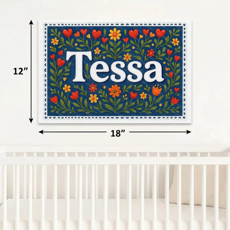 Tessa Name Art - Floral Farmhouse personalized wall print for kids