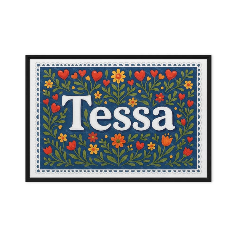 Tessa Name Art - Floral Farmhouse personalized wall print for kids