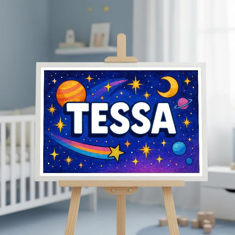 Tessa Name Art - Space Explorers personalized wall print for kids