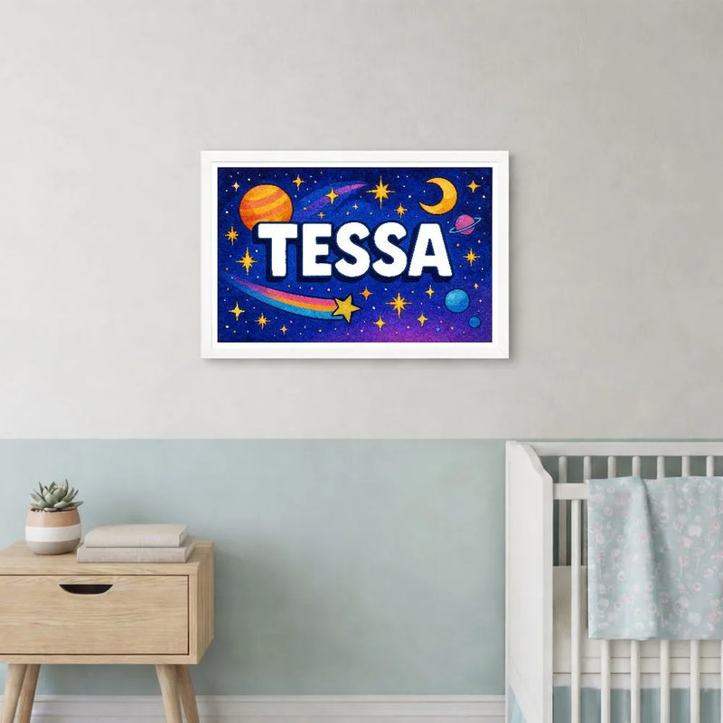 Tessa Name Art - Space Explorers personalized wall print for kids