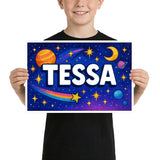 Tessa Name Art - Space Explorers personalized wall print for kids