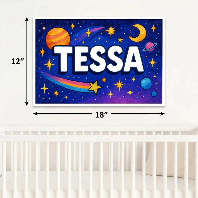 Tessa Name Art - Space Explorers personalized wall print for kids