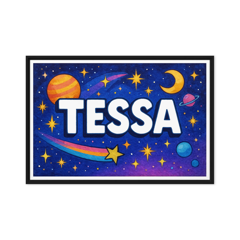 Tessa Name Art - Space Explorers personalized wall print for kids