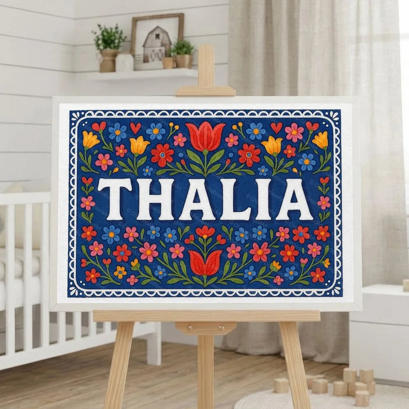Thalia Name Art - Floral Farmhouse personalized wall print for kids