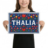 Thalia Name Art - Floral Farmhouse personalized wall print for kids