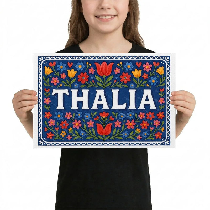 Thalia Name Art - Floral Farmhouse personalized wall print for kids