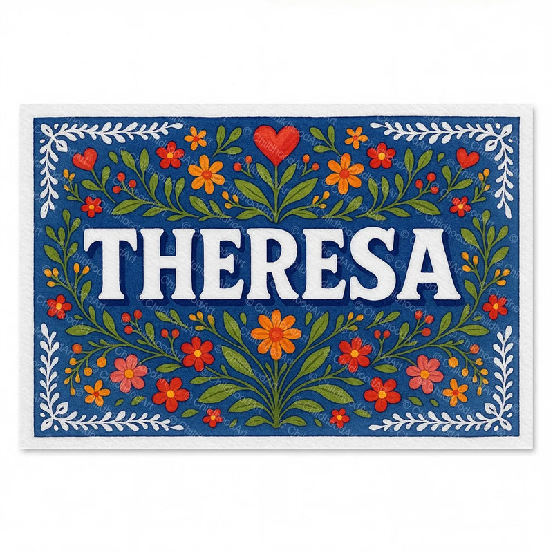 Calm personalized name art for Theresa