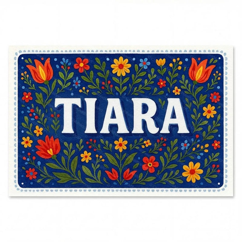 Tiara Name Art - Floral Farmhouse personalized wall print for kids