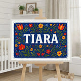 Tiara Name Art - Floral Farmhouse personalized wall print for kids