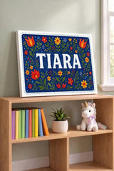 Tiara Name Art - Floral Farmhouse personalized wall print for kids