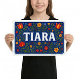 Tiara Name Art - Floral Farmhouse personalized wall print for kids