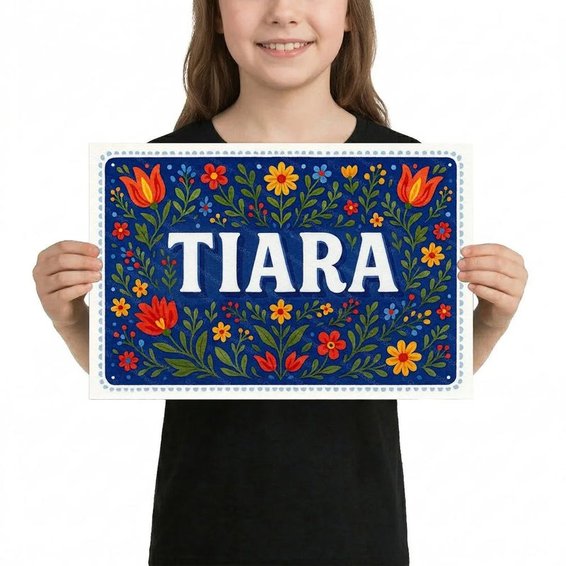 Tiara Name Art - Floral Farmhouse personalized wall print for kids