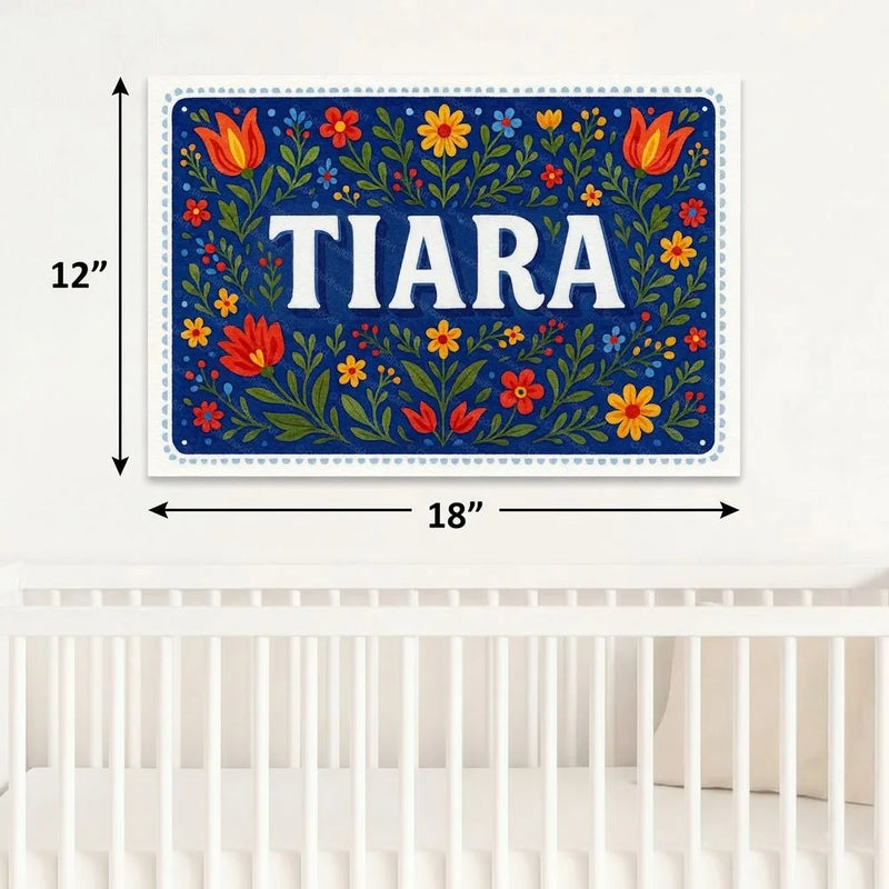 Tiara Name Art - Floral Farmhouse personalized wall print for kids