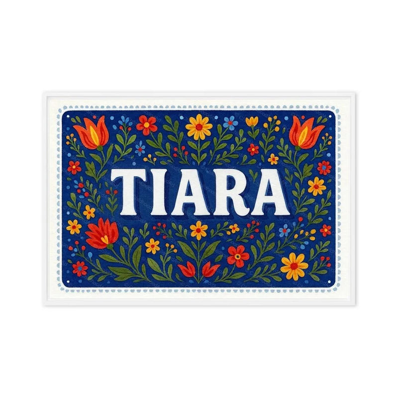 Tiara Name Art - Floral Farmhouse personalized wall print for kids