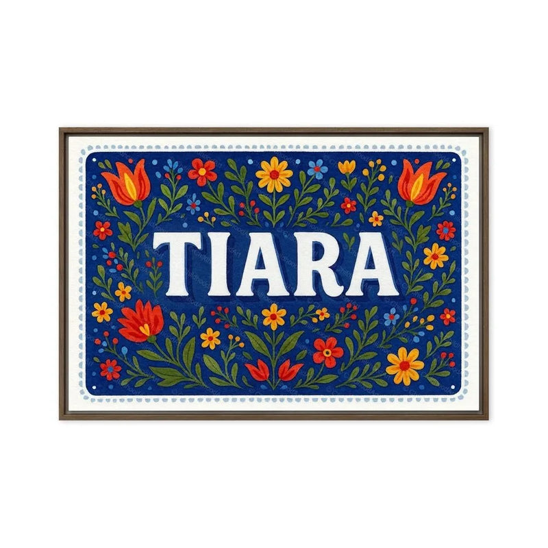 Tiara Name Art - Floral Farmhouse personalized wall print for kids