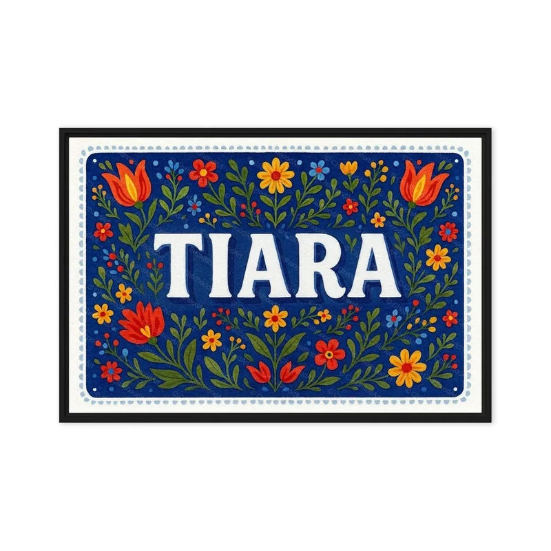 Tiara Name Art - Floral Farmhouse personalized wall print for kids