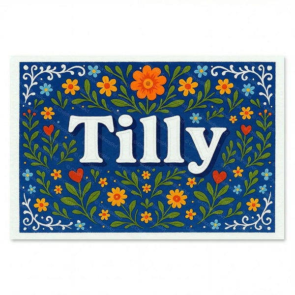 Personalized Tilly name art print in the Floral farmhouse style
