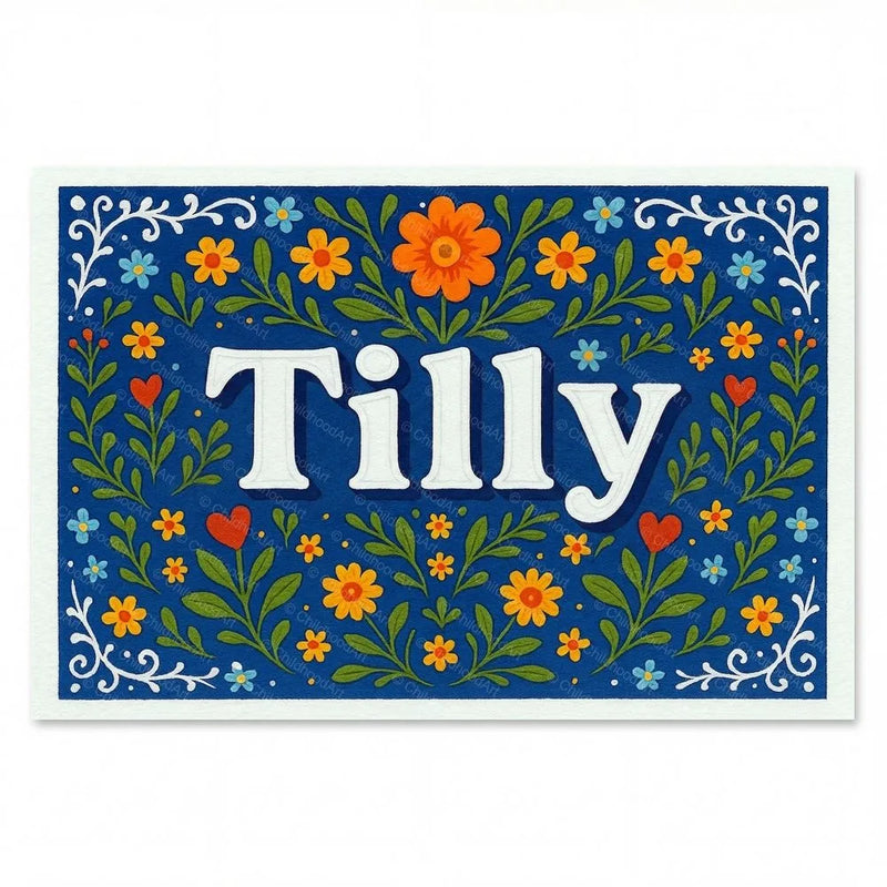 Tilly Name Art - Floral Farmhouse personalized wall print for kids