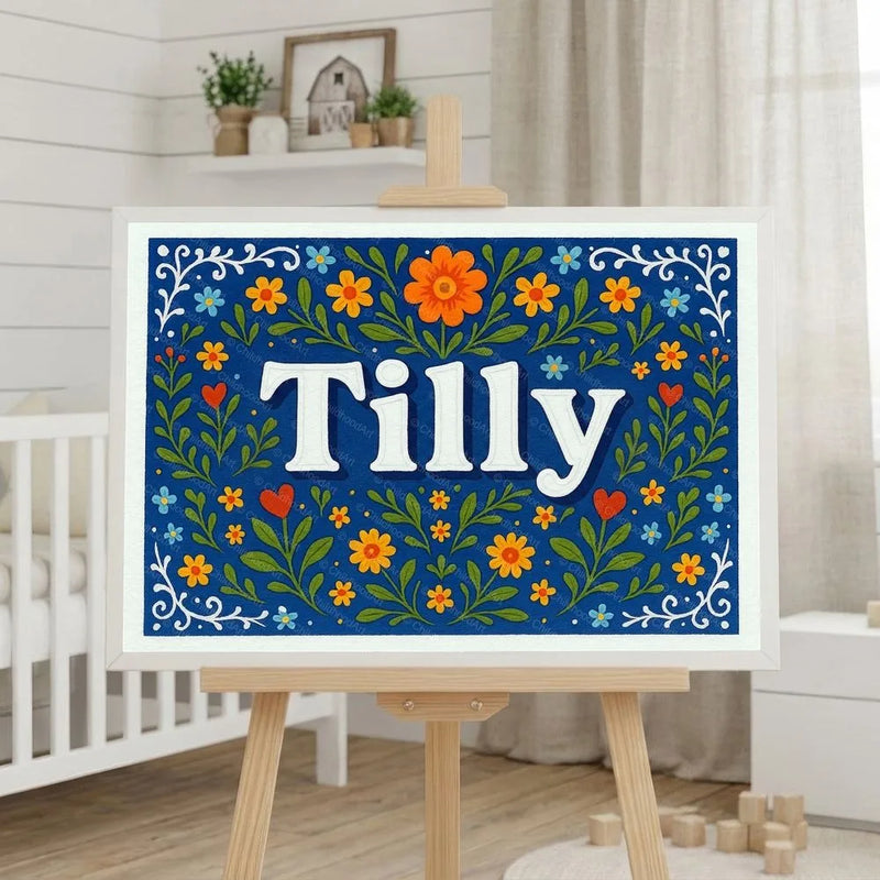 Tilly Name Art - Floral Farmhouse personalized wall print for kids