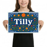 Tilly Name Art - Floral Farmhouse personalized wall print for kids