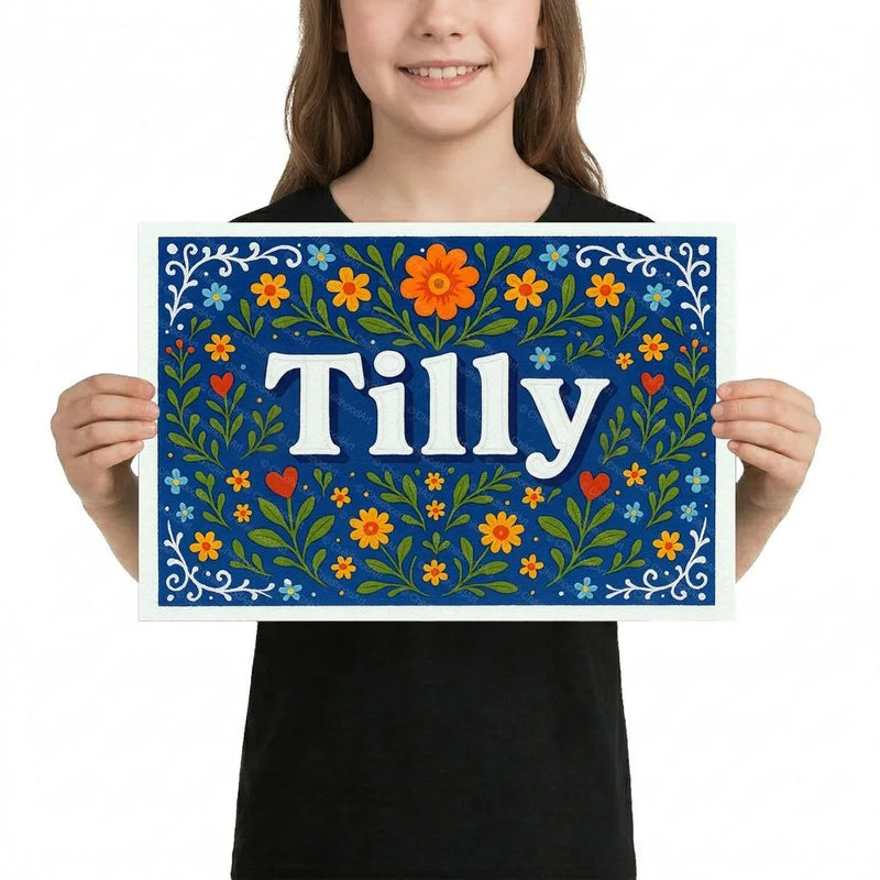 Tilly Name Art - Floral Farmhouse personalized wall print for kids