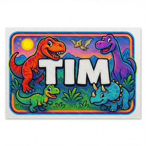 Personalized Tim name art print in the Dinosaur adventure style