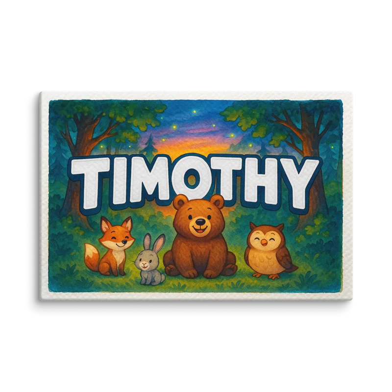 Timothy Name Art - Forest Friends personalized wall print for kids