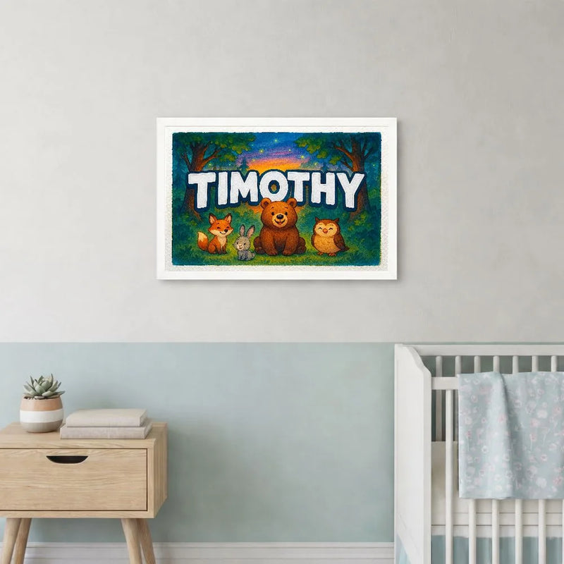 Timothy Name Art - Forest Friends personalized wall print for kids