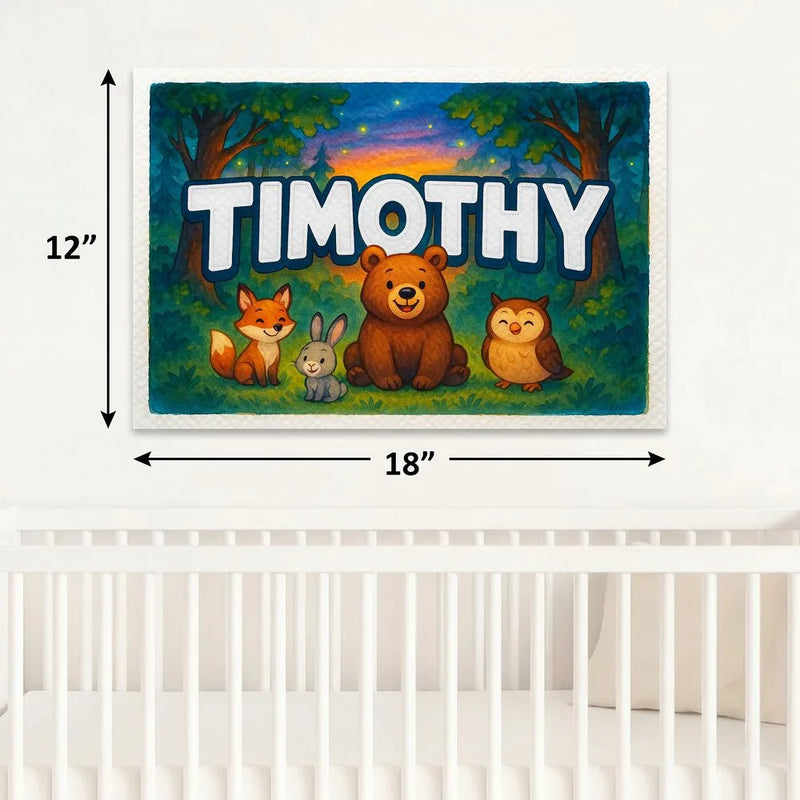 Timothy Name Art - Forest Friends personalized wall print for kids