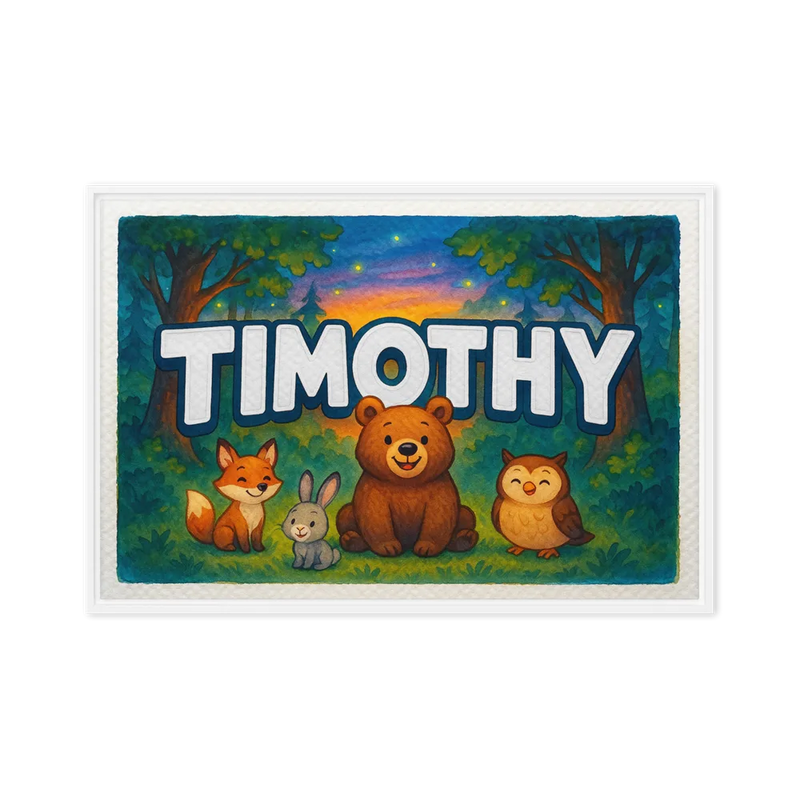 Timothy Name Art - Forest Friends personalized wall print for kids