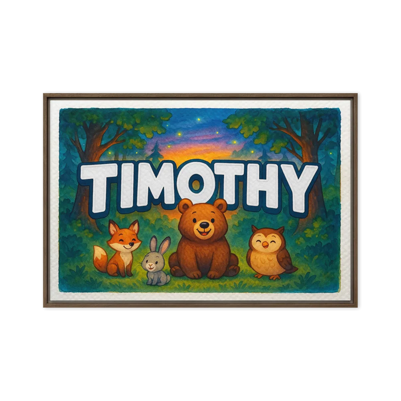 Timothy Name Art - Forest Friends personalized wall print for kids