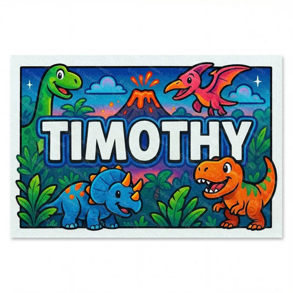 Timothy Name Art - Dinosaur Adventure Personalized Wall Art