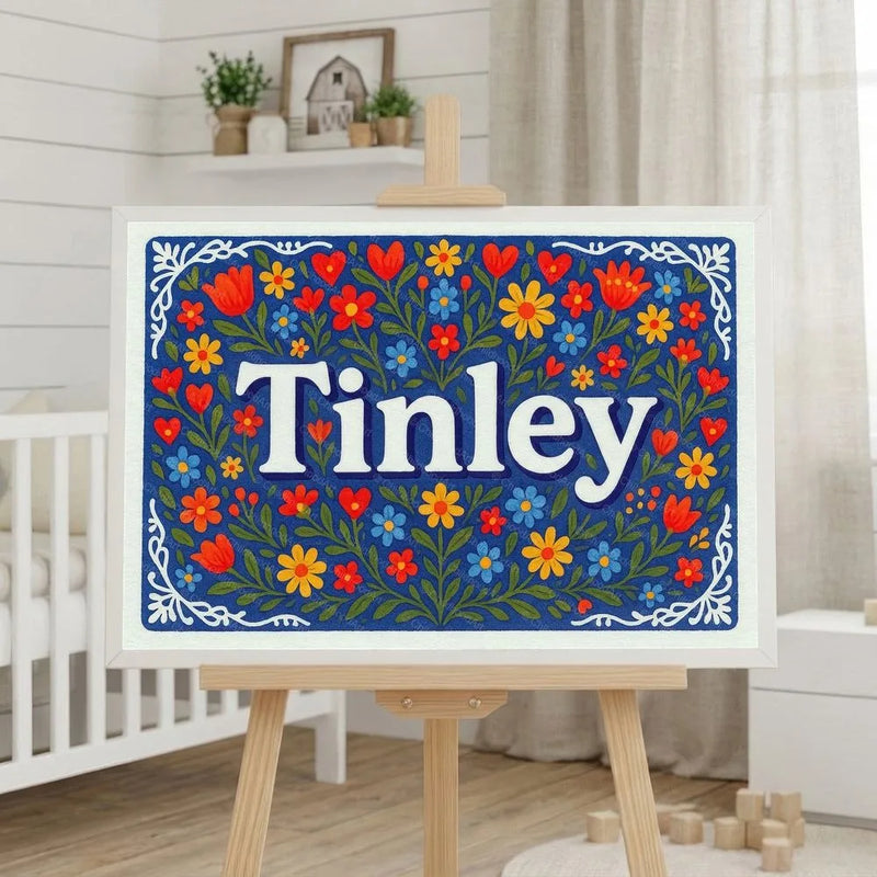 Tinley Name Art - Floral Farmhouse personalized wall print for kids