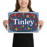 Tinley Name Art - Floral Farmhouse personalized wall print for kids