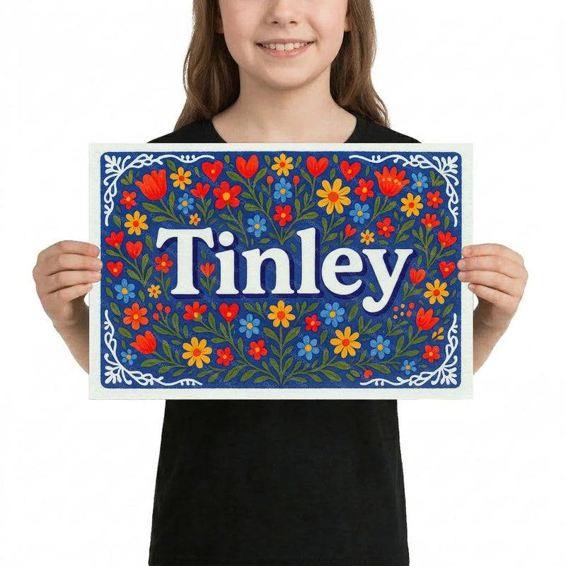Tinley Name Art - Floral Farmhouse personalized wall print for kids