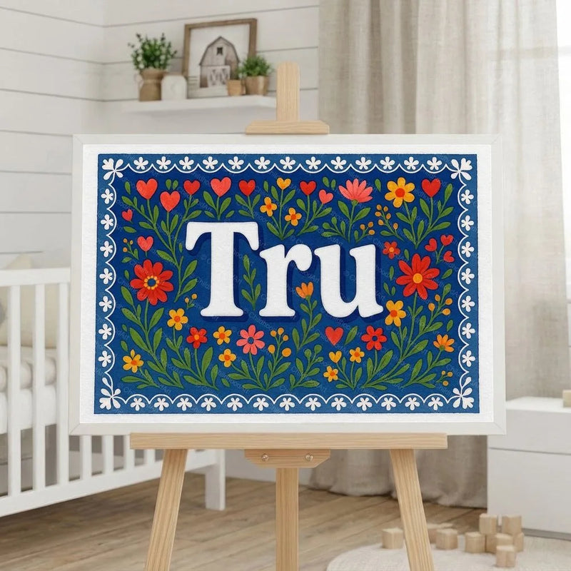 Tru Name Art - Floral Farmhouse personalized wall print for kids
