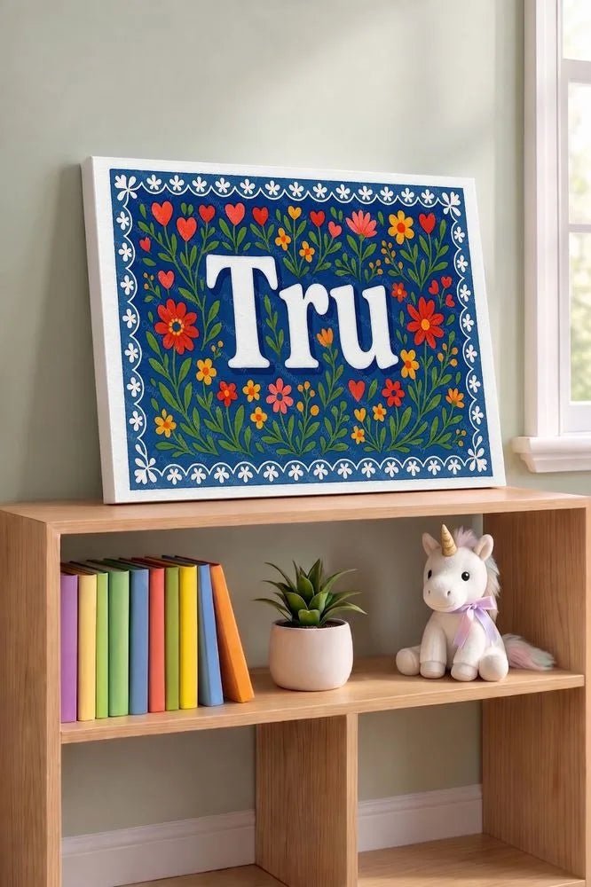 Tru Name Art - Floral Farmhouse personalized wall print for kids