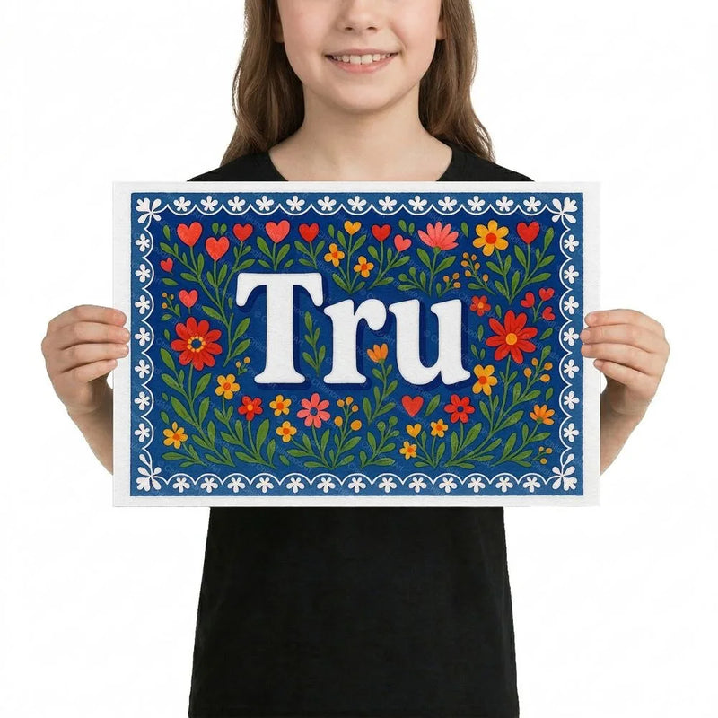 Tru Name Art - Floral Farmhouse personalized wall print for kids