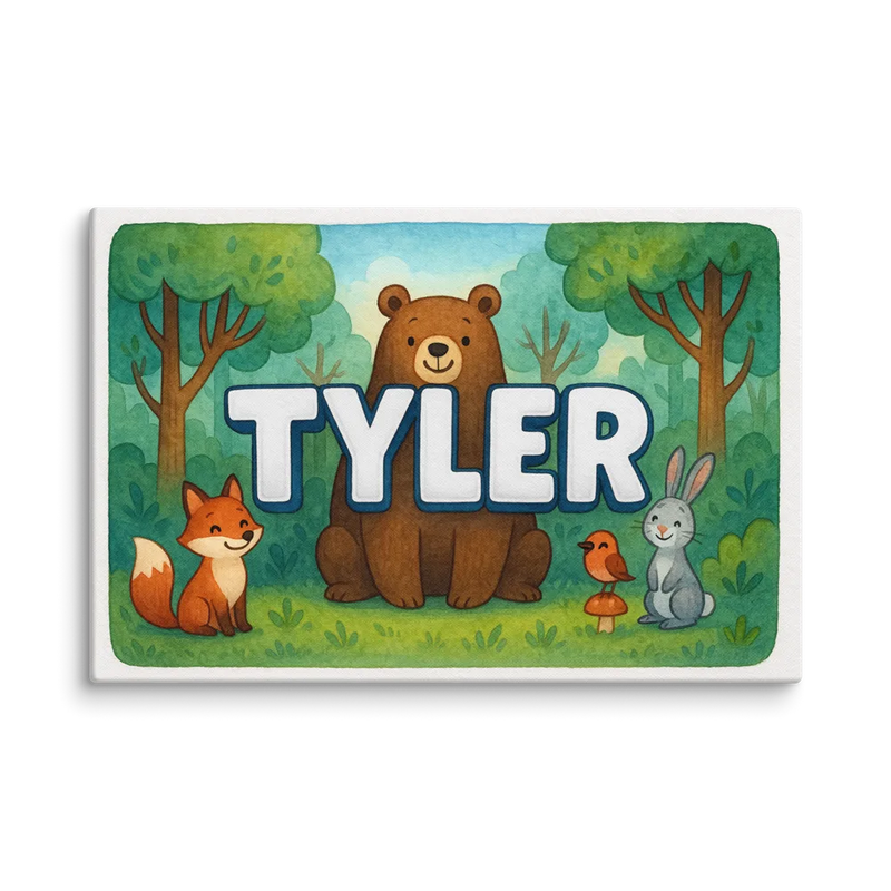 Tyler Name Art - Forest Friends personalized wall print for kids