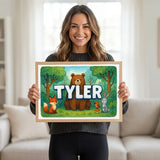 Tyler Name Art - Forest Friends personalized wall print for kids