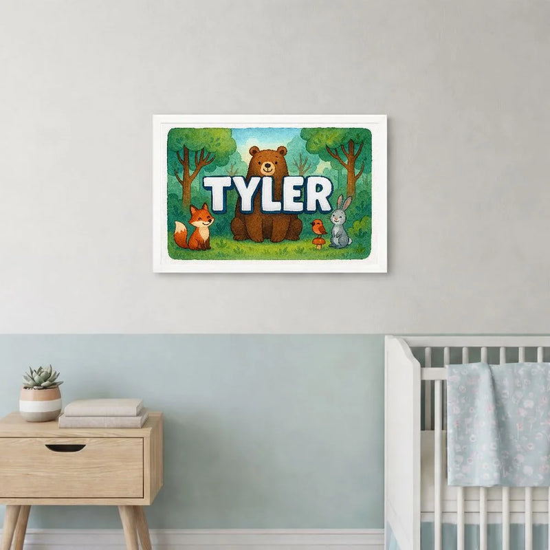 Tyler Name Art - Forest Friends personalized wall print for kids