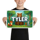 Tyler Name Art - Forest Friends personalized wall print for kids