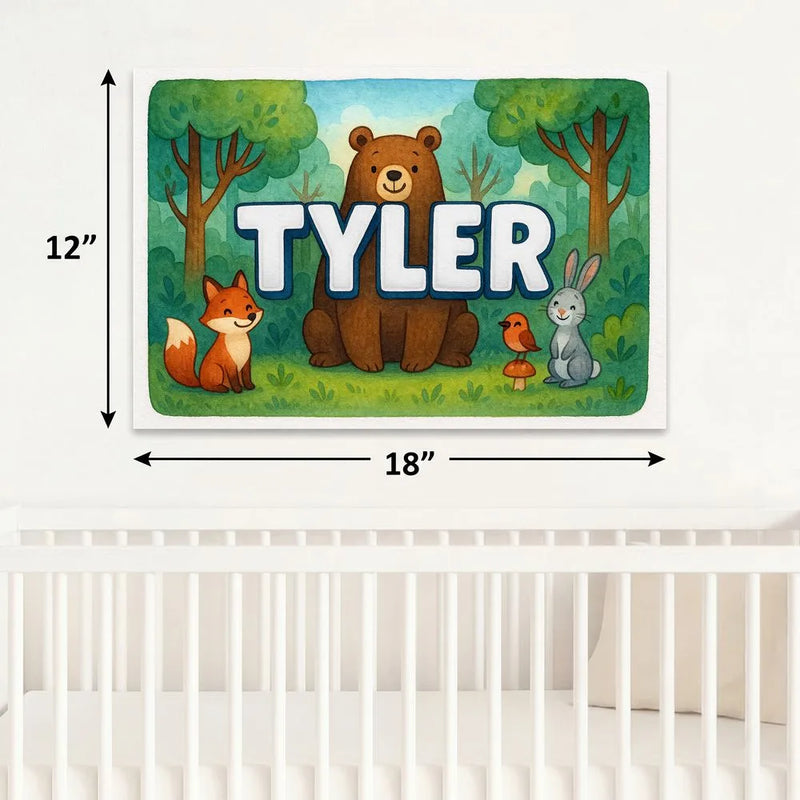 Tyler Name Art - Forest Friends personalized wall print for kids