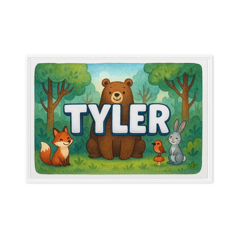 Tyler Name Art - Forest Friends personalized wall print for kids