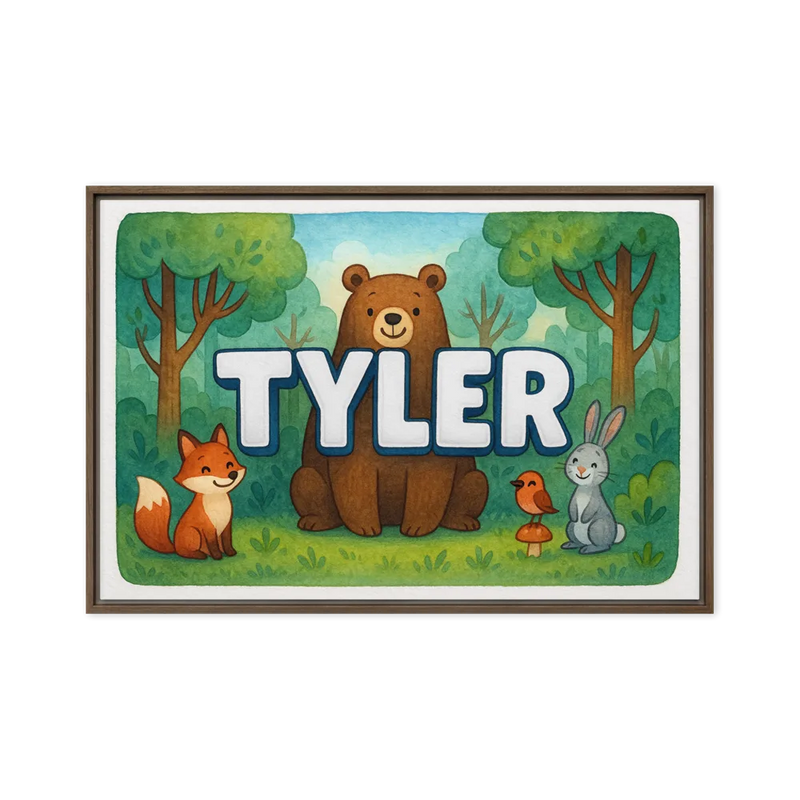 Tyler Name Art - Forest Friends personalized wall print for kids