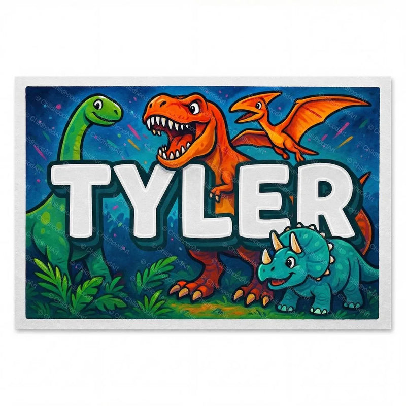Tyler Name Art - Dinosaur Adventure personalized wall print for kids