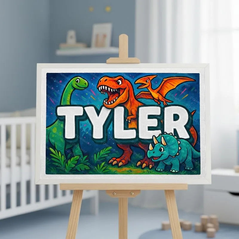Tyler Name Art - Dinosaur Adventure personalized wall print for kids